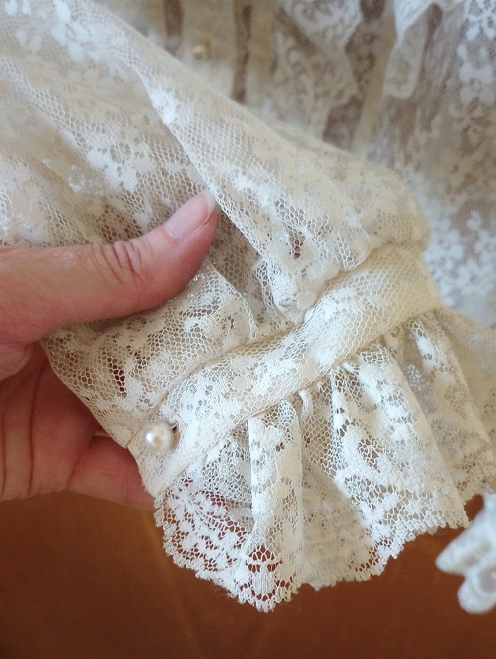Traditional Classic Floral Lace Ruffled Vtg Jacket with Faux Pearl Buttons, Med? - Picture 3 of 5